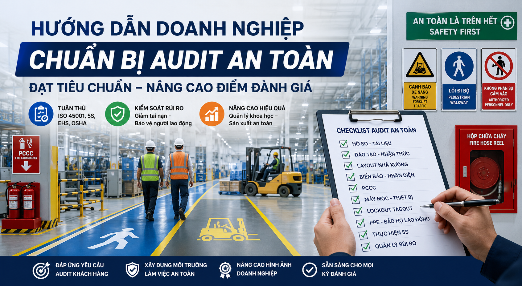 Hướng dẫn chuẩn bị audit an toàn nhà máy tiêu chuẩn 5S, ISO 45001