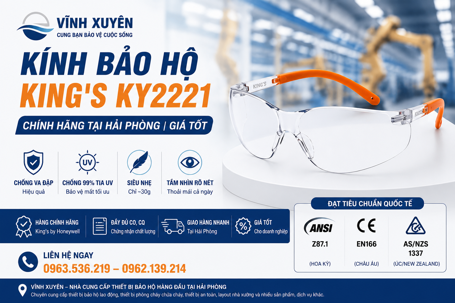 Kính bảo hộ King's KY2221 chính hãng tại Hải Phòng | Giá tốt