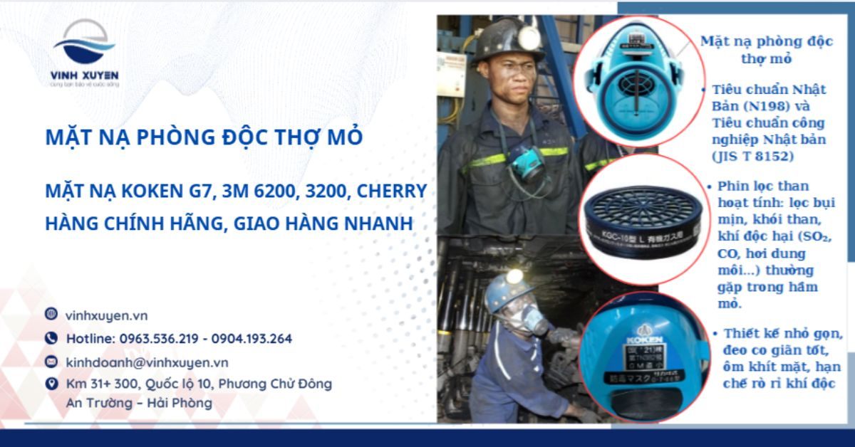 Mặt nạ phòng độc thợ mỏ Quảng Ninh – 3M, Koken, Dobu chính hãng