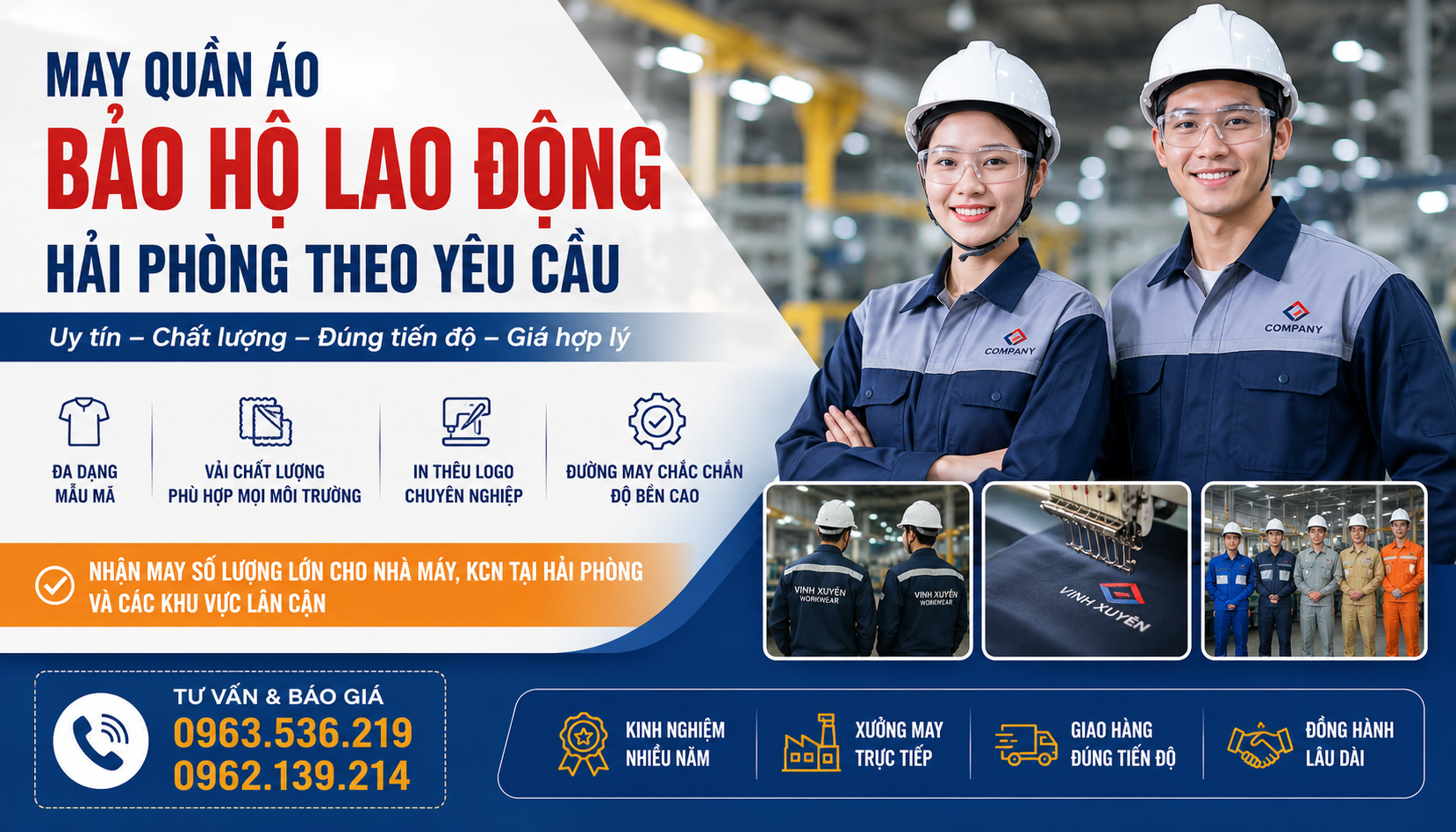 May quần áo đồng phục bảo hộ theo yêu cầu tại Hải Phòng