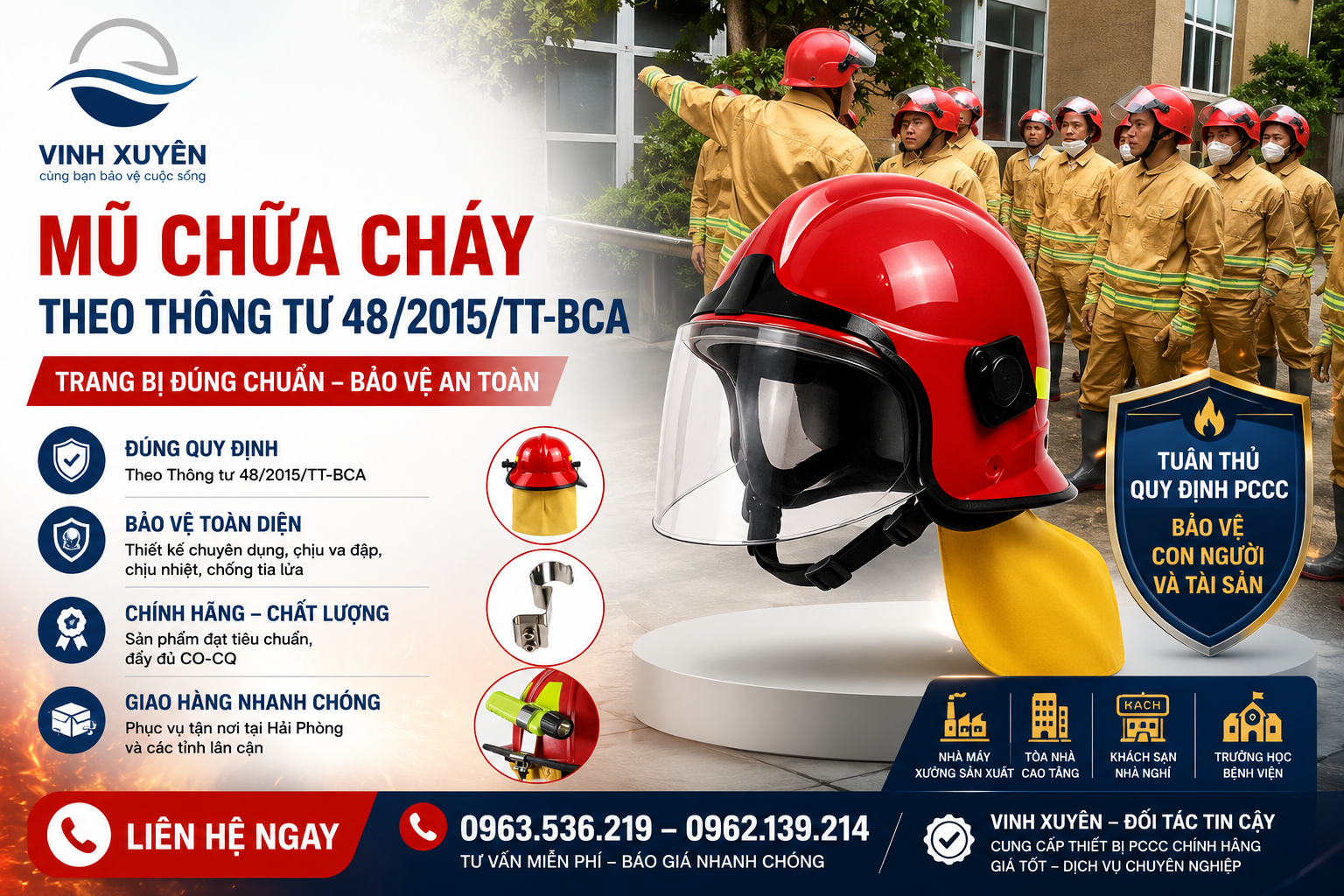 Mũ chữa cháy theo Thông tư 48/2015/TT-BCA