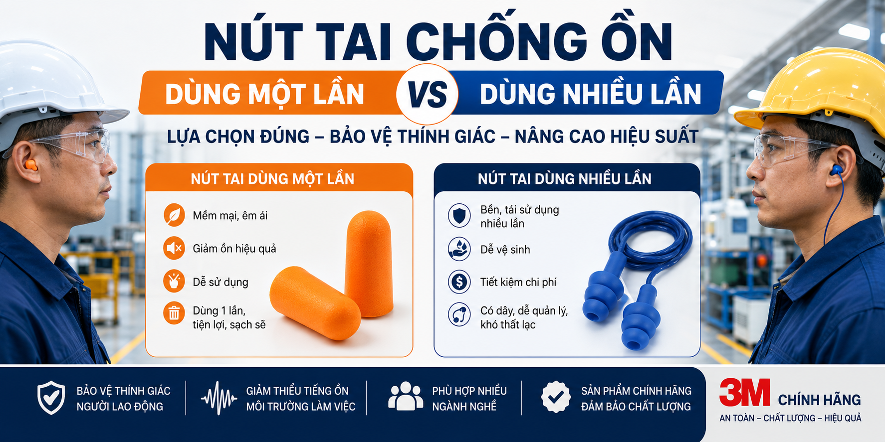 Nên chọn nút tai chống ồn dùng một lần hay nhiều lần cho nhà máy?