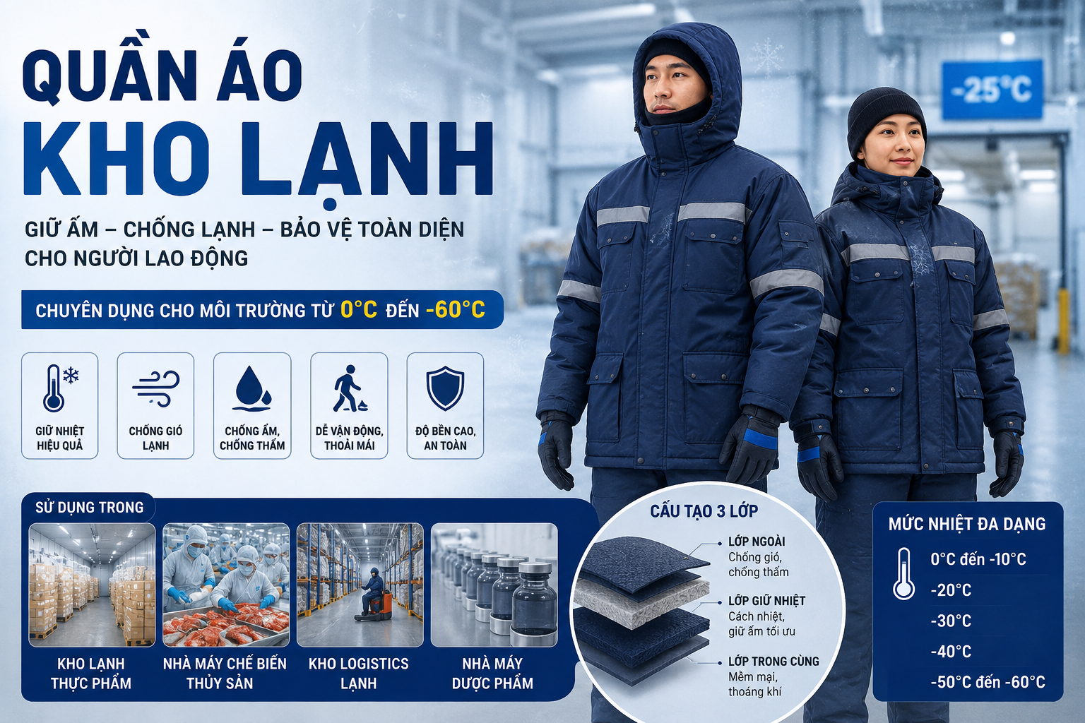 Quần áo kho lạnh: Đặc điểm, tiêu chuẩn và cách chọn cho nhà máy