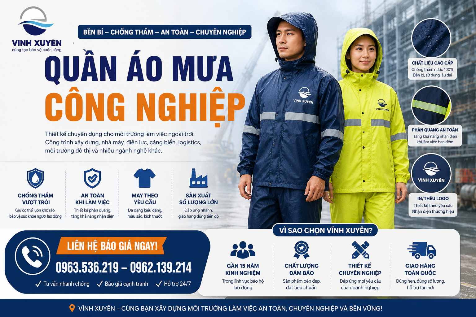 Quần áo mưa công nghiệp | In logo theo yêu cầu tại Hải Phòng