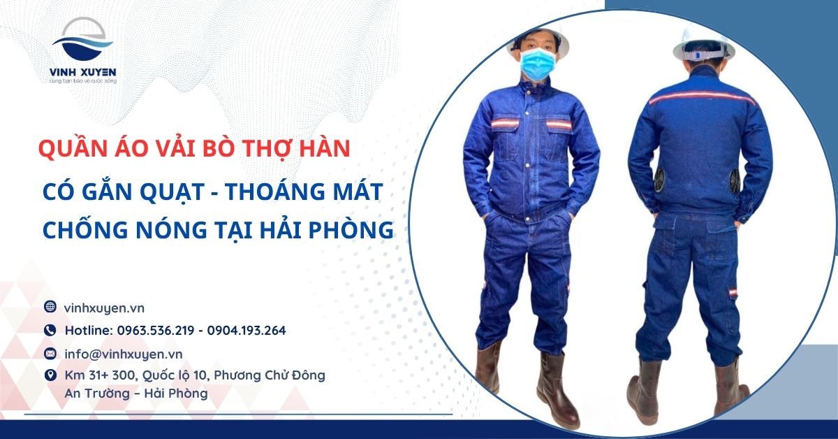 Quần Áo Vải Bò Thợ Hàn Có Gắn Quạt – Thoáng Mát, Chống Nóng