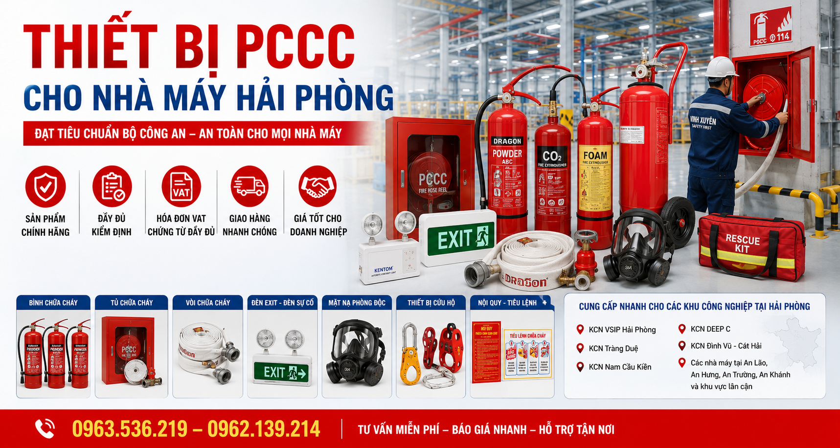 Thiết bị PCCC cho nhà máy Hải Phòng đúng tiêu chuẩn Bộ Công An