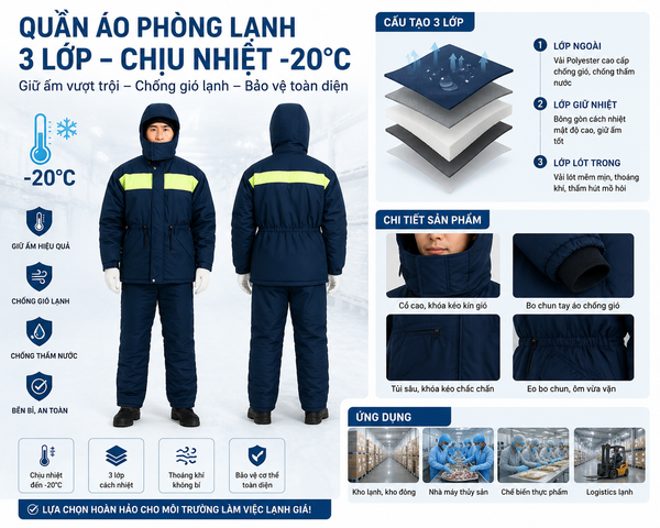 Quần áo phòng lạnh 3 lớp chịu nhiệt -20 độ