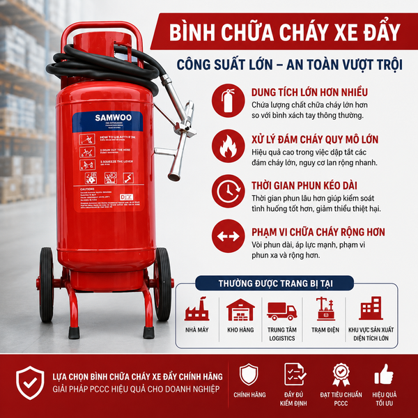 Bình chữa cháy xe đẩy công suất lớn cho doanh nghiệp