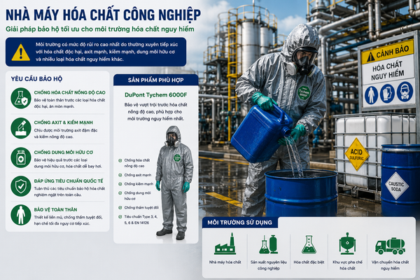 Quần áo chống hóa chất cho các nhà máy hóa chất công nghiệp