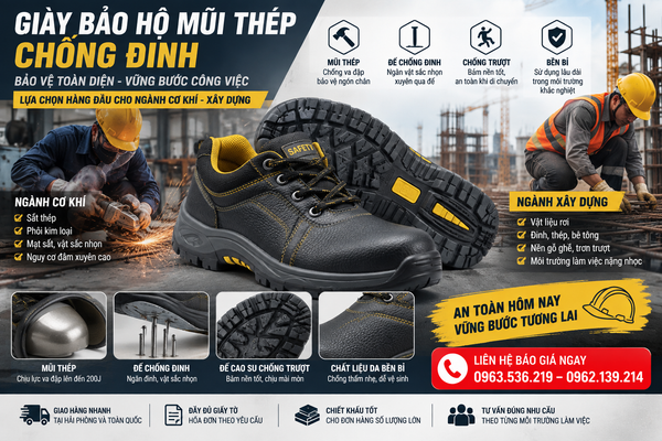 Giày bảo hộ mũi thép chống đinh đi công trình
