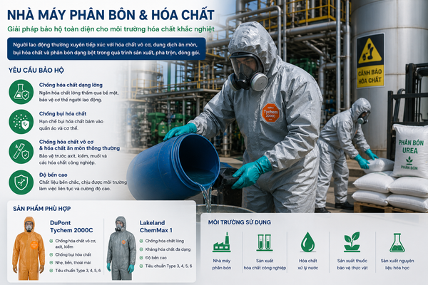 Quần áo chống hóa chất cho ngành phân bón hóa chất