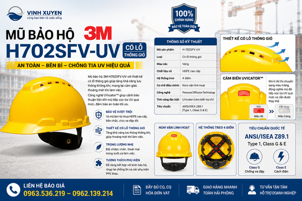 Mũ bảo hộ 3M H702SFV-UV cso lỗ thoáng khí