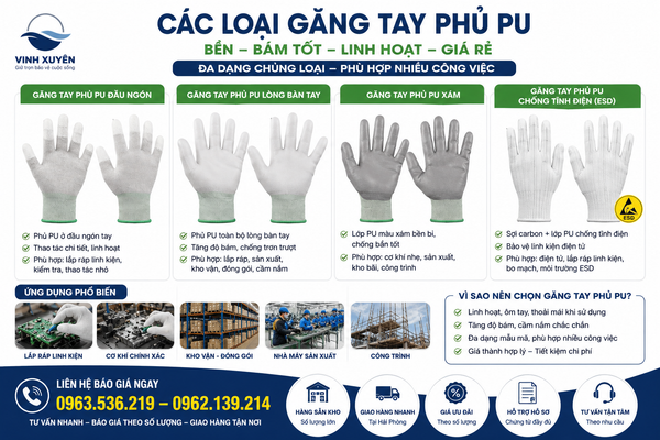 Các loại găng tay phủ PU phổ biến