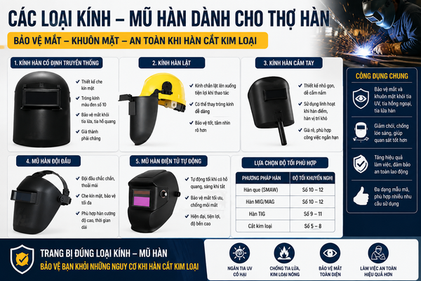 Các loại kính mặt nạ mo hàn phổ biến