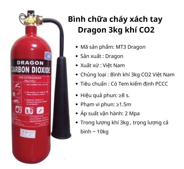 Bình chữa cháy xách tay khí Co2 Dragon 3kg
