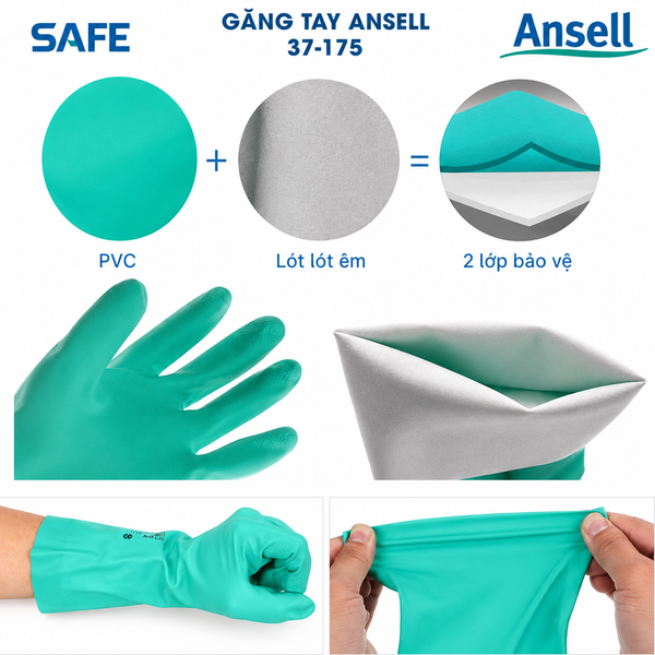 Găng tay cao su Ansell 37-175 chống thấm, chống bám dầu