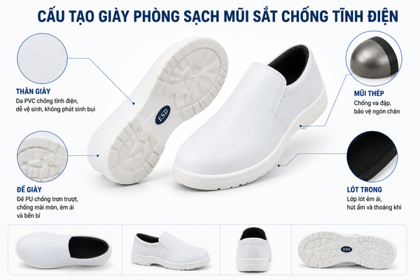 Giày phòng sạch mũi thép bảo vệ