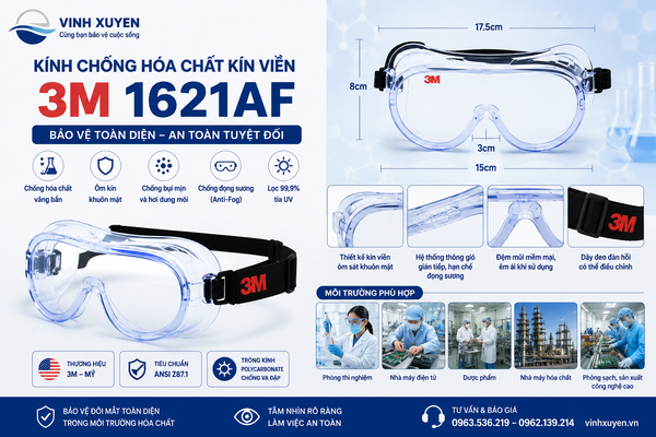 Kính chống hóa chất kín viền 3M 1621AF