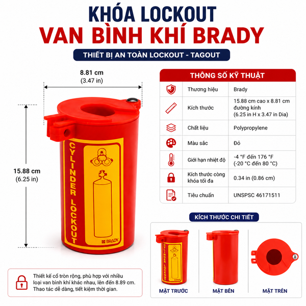 Khóa lockout van bình khí Brady