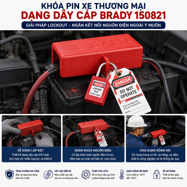 Môi Trường Sử Dụng Khóa Pin Xe Thương Mại Dạng Dây Cáp Brady 150821