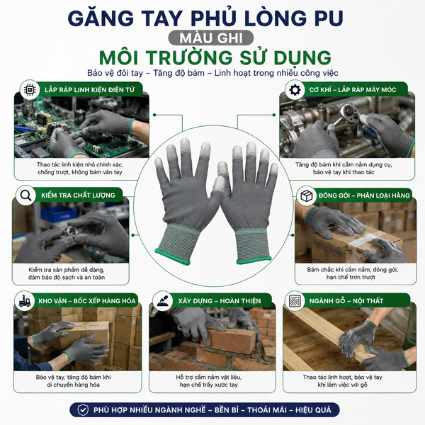 Môi trường sử dụng của găng tay phủ phòng PU màu xám