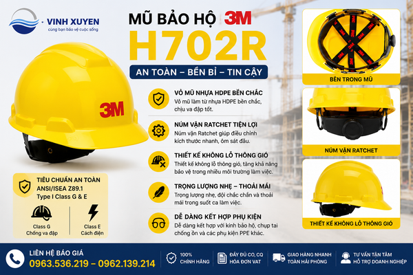 Mũ bảo hộ 3M H702R khóa vặn