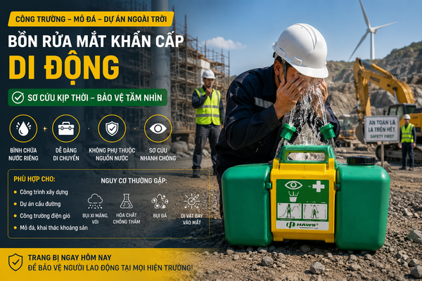 Bồn rửa mắt khẩn cấp di động sử dụng tại công trình công trường