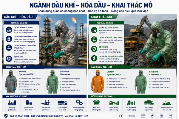 Quần áo chống hóa chất ngành khóa dầu, dầu khí, khai thác mỏ