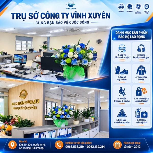 Trụ sở công ty Vĩnh Xuyên tư vấn báo giá thiết bị bảo hộ nhanh chóng