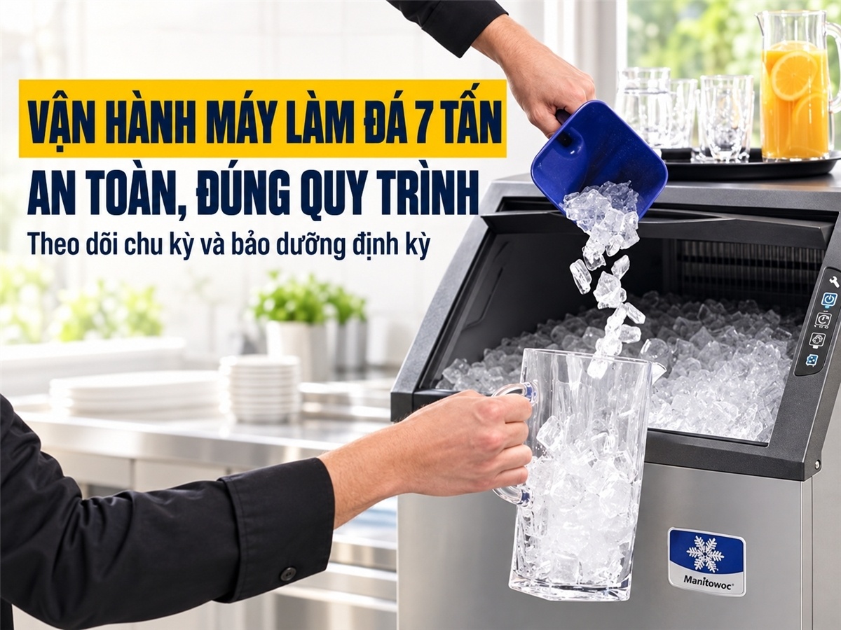 Hướng dẫn vận hành máy làm đá viên 7 tấn an toàn, tiết kiệm điện
