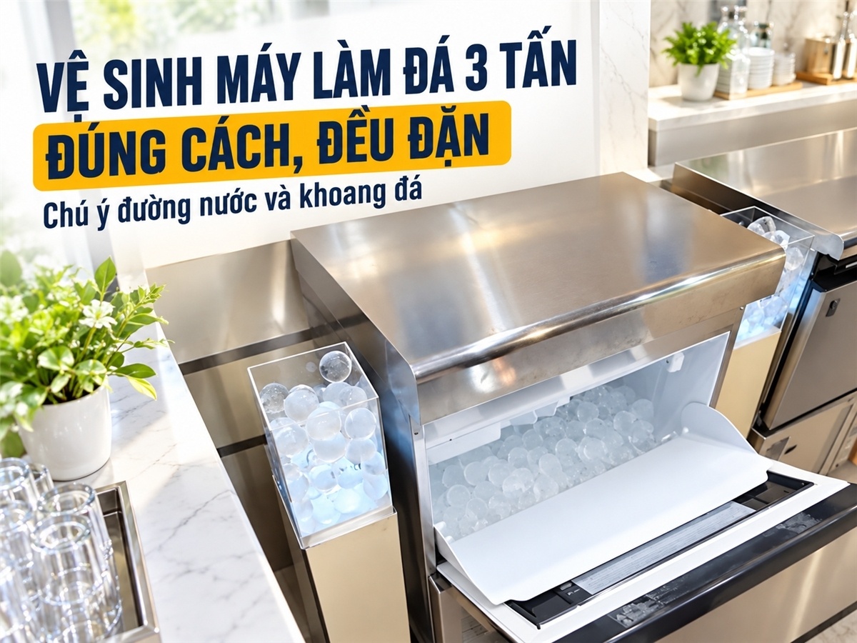Cách vệ sinh máy làm đá viên 3 tấn giúp đá sạch, máy ít hỏng