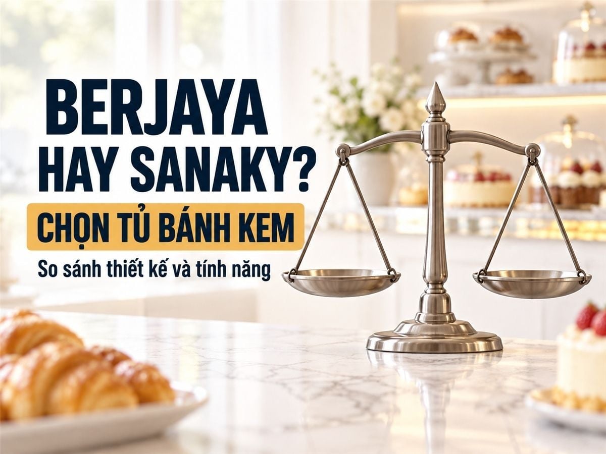 So sánh tủ trưng bày bánh kem Berjaya và Sanaky chính xác nhất