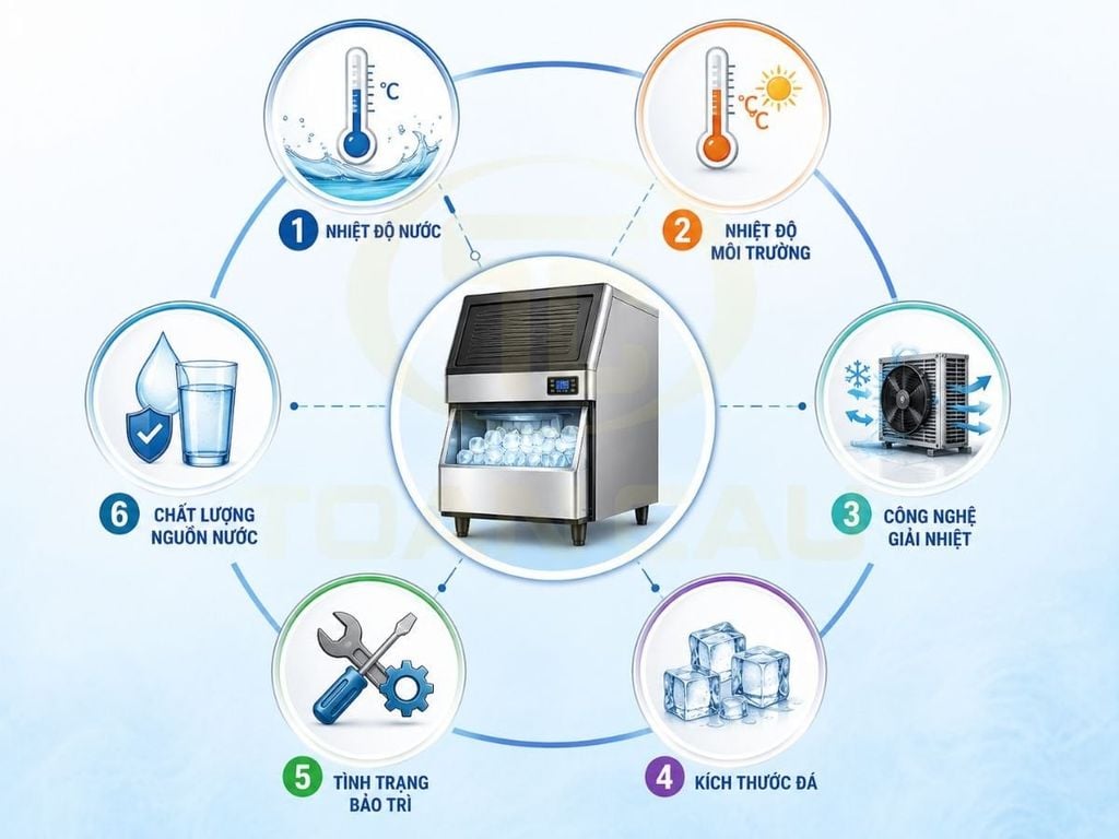 6 yếu tố ảnh hưởng đến thời gian một mẻ đá của máy làm đá công nghiệp