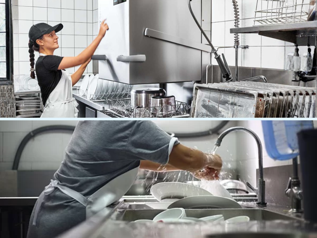 So sánh rửa bát thủ công và máy rửa bát công nghiệp nhà hàng