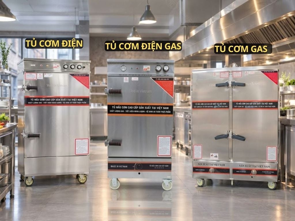 Tủ cơm điện, tủ cơm gas, tủ nấu cơm điện gas kết hợp