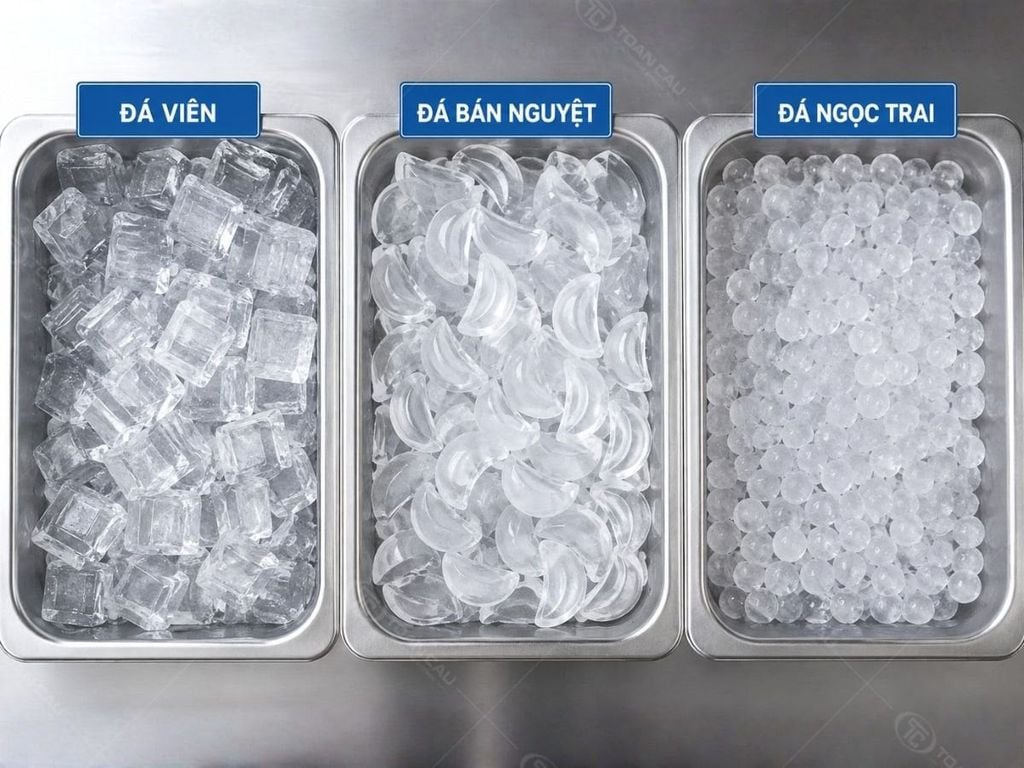 So sánh kích thước ba loại đá viên công nghiệp phổ biến