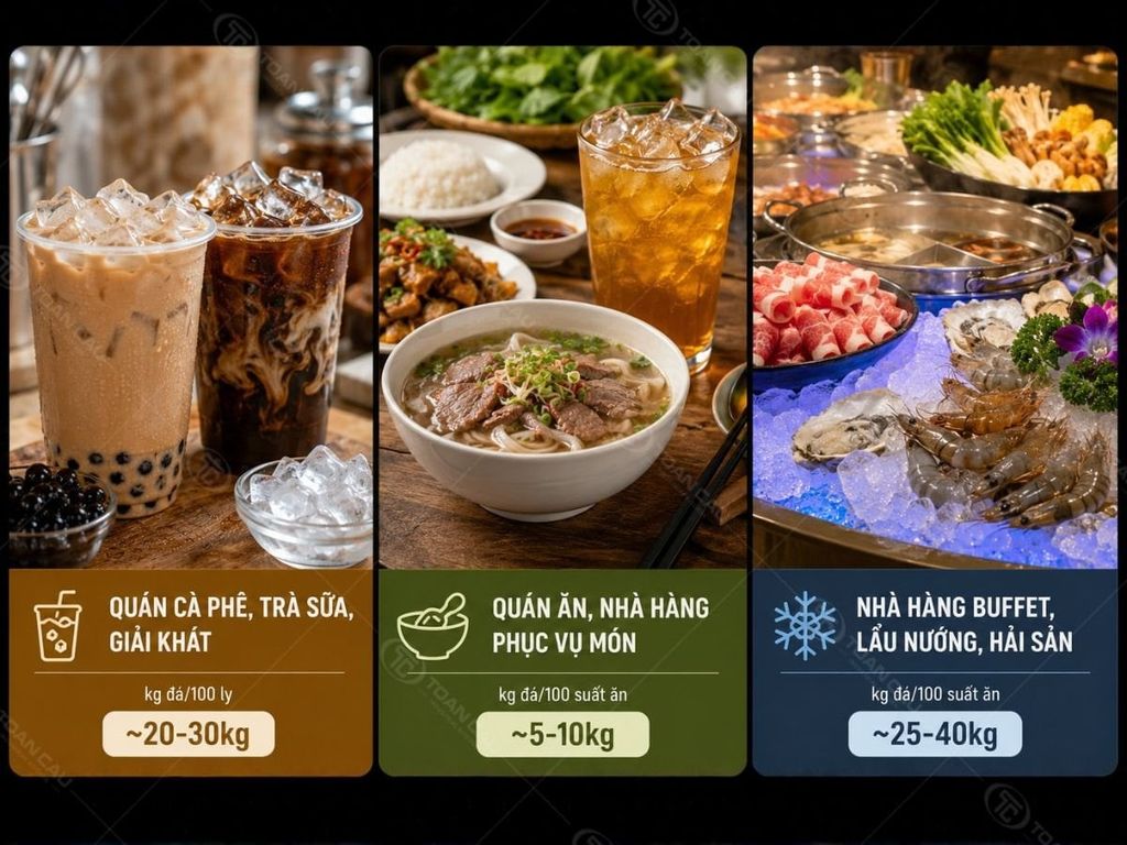Ba nhóm loại hình kinh doanh có định mức tiêu thụ đá khác nhau