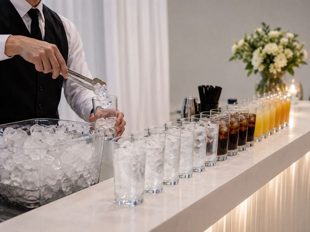 Đá viên phục vụ quầy bar và pha chế đồ uống trong tiệc cưới