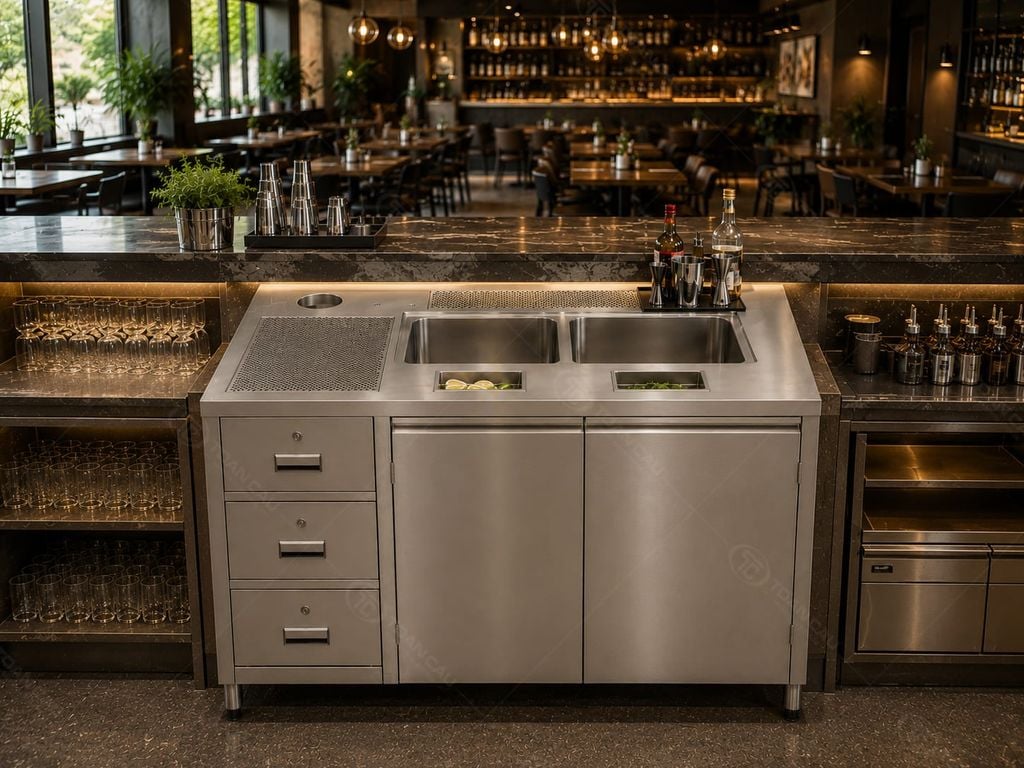 Hình ảnh phối cảnh không gian bàn quầy bar 1m5