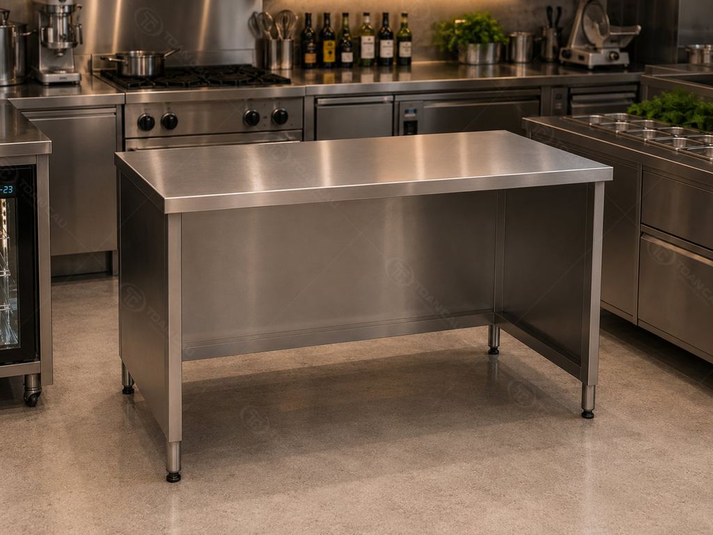Hình ảnh phối cảnh không gian bàn quầy 1 tầng inox 304