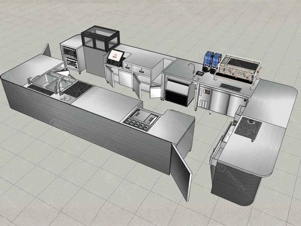 Bản vẽ 3d thiết kế quầy pha chế inox