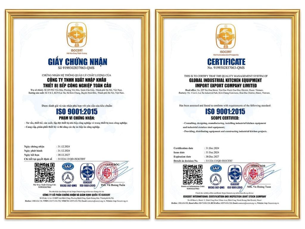 Giấy chứng nhận đạt tiêu chuẩn ISO của Toàn Cầu