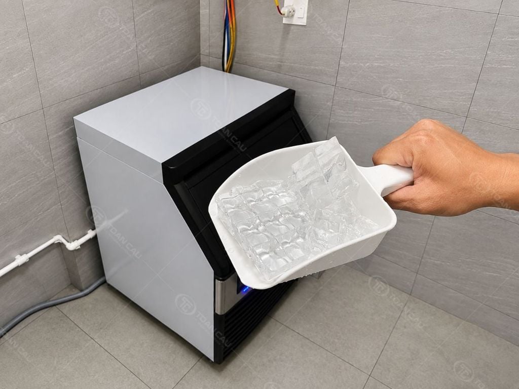 Kỹ thuật viên Bếp Toàn Cầu lắp đặt máy làm đá viên công nghiệp