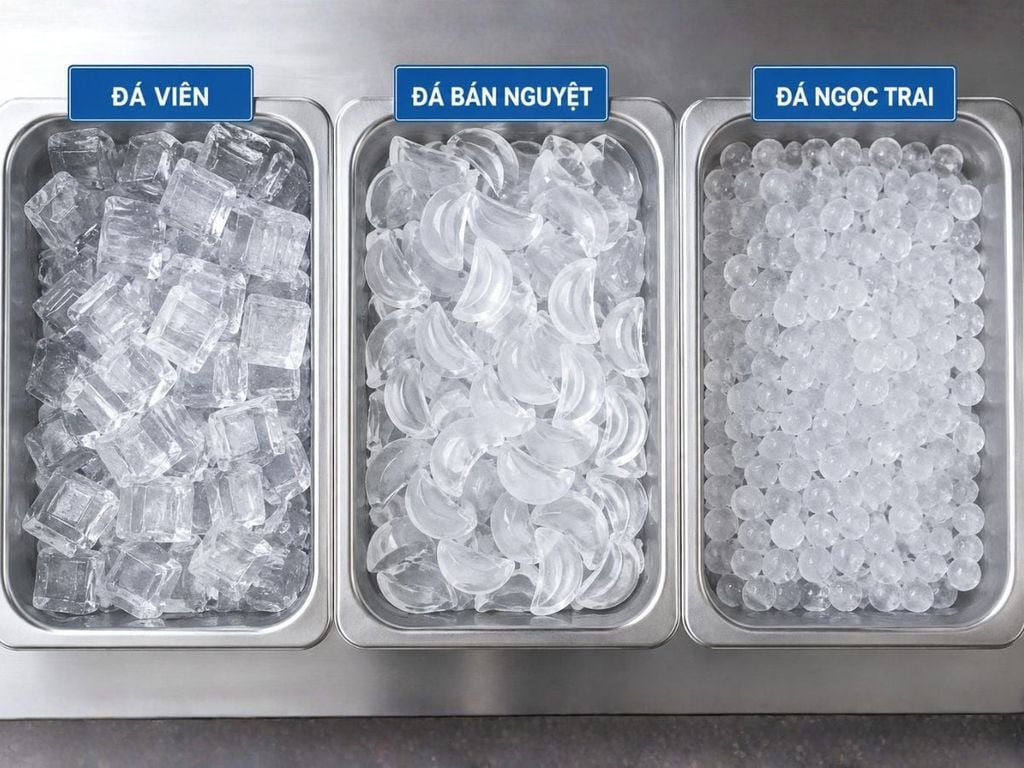 Ba loại đá viên vuông, đá bán nguyệt và đá ngọc trai