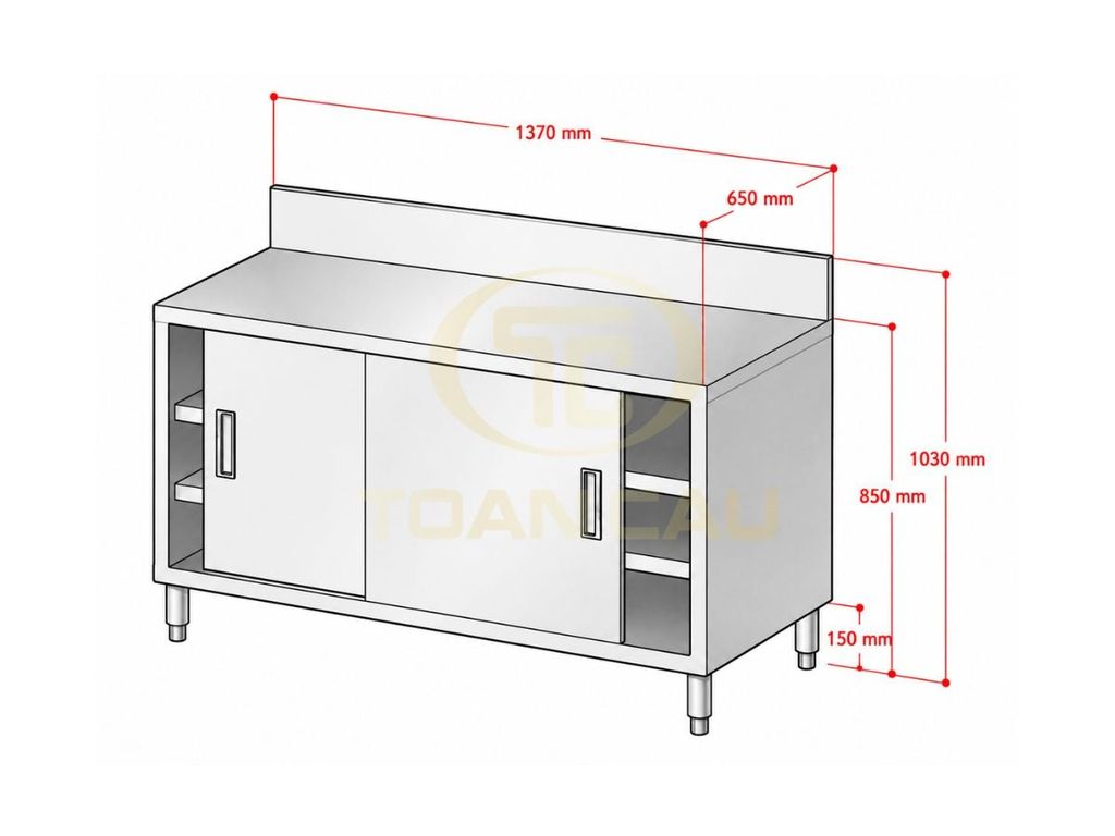 Hình ảnh bản vẽ bàn tủ inox cửa lùa TC-BTL02