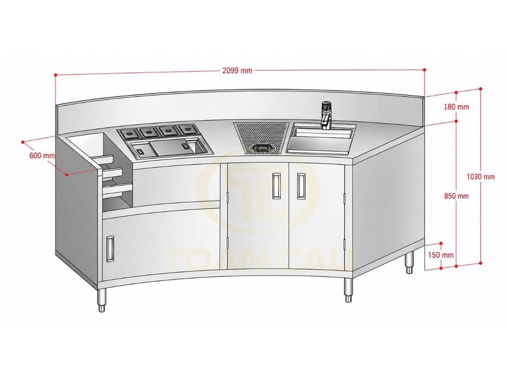 bản vẽ quầy pha chế inox TC-QPCP03