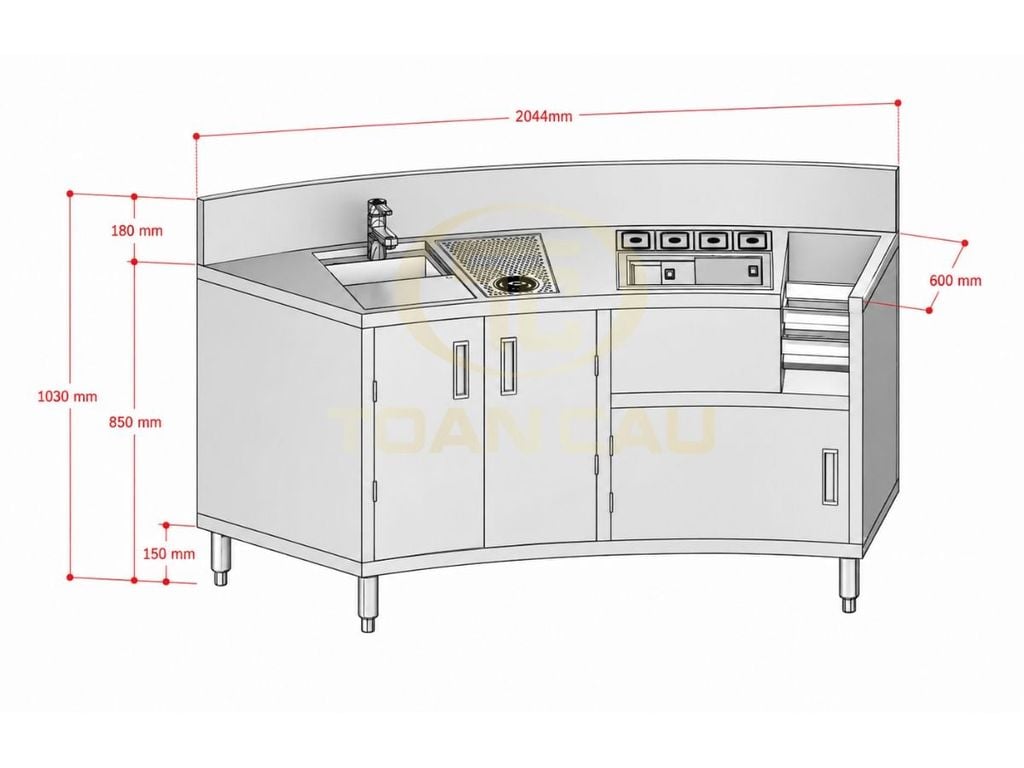 Hình ảnh bản vẽ quầy pha chế inox TC-QPCT02