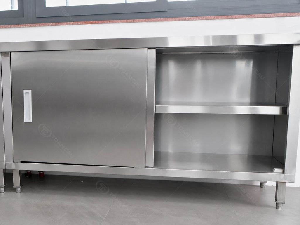 Hình ảnh thực tế bàn tủ inox cửa lùa TC-BTL02