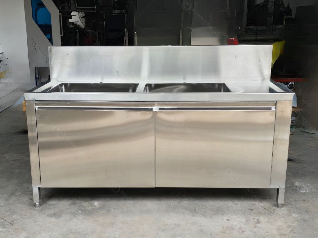 Quầy chậu rửa đôi inox 304 1m7