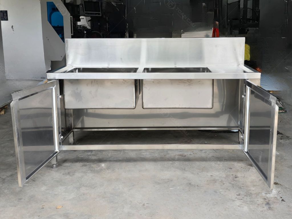Quầy chậu rửa đôi inox 1m7